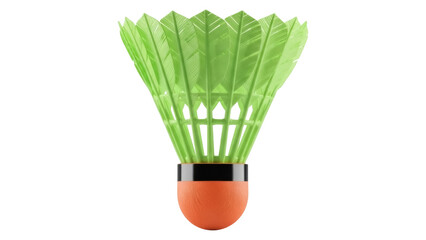 Isolated green badminton shuttlecock on a neutral surface for sports and recreational design...