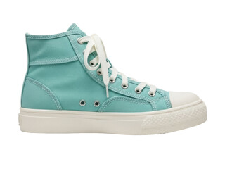Isolated high-top canvas shoe in teal color on a neutral background, trendy athletic style