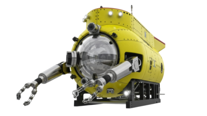 Isolated yellow submarine with manipulator arms exploration deep sea sub deep-sea vehicle