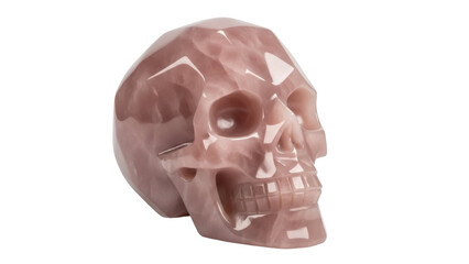 Isolated carved skull figurine of pink stone, a decorative carving for metaphysical shop