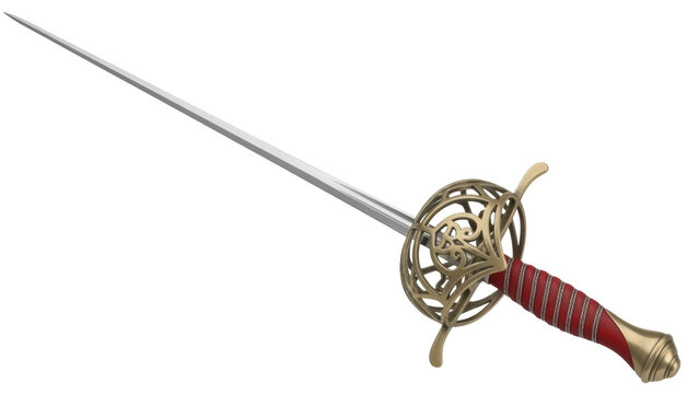 Isolated rapier sword, an antique bladed weapon for dueling and fencing, historical sharp item