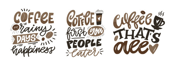 Fototapeta premium Funny hand drawn doodle lettering quote about coffee . Lettering for t-shirt design, mug print, bag print, clothes fashion. 100% hand drawn vector image.