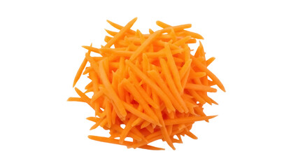 Isolated pile of julienned carrots, fresh and vibrant food preparation ingredient on display