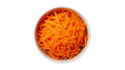 Isolated bowl of shredded carrots for fresh eating or healthy cooking with orange color