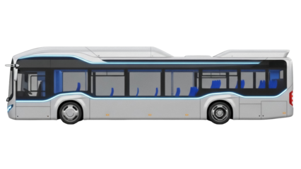 Isolated Electric Bus, Modern Transit Vehicle with Blue Accents, Zero Emission Transport