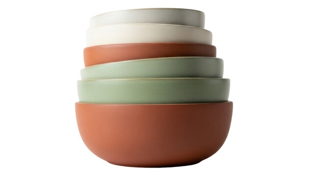 Isolated Stack of Modern Ceramic Bowls - earthy tones, tableware for trendy kitchen settings