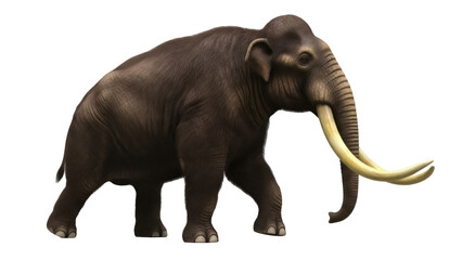 Obraz premium Isolated portrait of a Woolly Mammoth, an extinct prehistoric mammal with tusks, walking