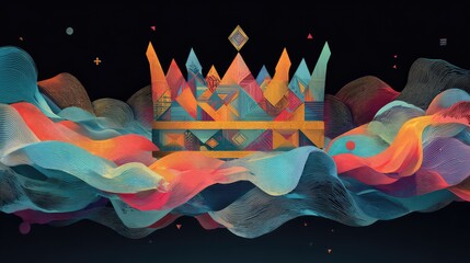 Colorful Crown Design with Vibrant Waves Creating a Dreamy Abstract Background for Creative Projects and Eye-Catching Visuals