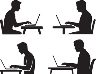 Silhouette of person working at desk with laptop computer focused on work