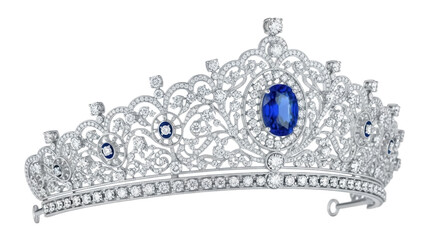 Isolated Sapphire Tiara with Diamonds, Gemstone Crown for Fashion, Regal, and Luxury Look