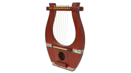 Isolated lyre musical instrument, plucked string instrument from antiquity, with no backdrop