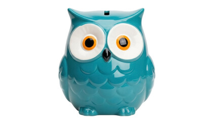 Isolated Teal Coin Bank in the Shape of an Owl, a Ceramic Money Box for Children's Savings