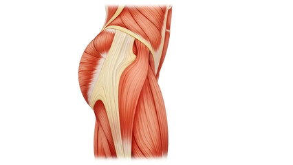 Fototapeta premium Isolated human leg muscles anatomy of thigh with tendons and ligaments health care system