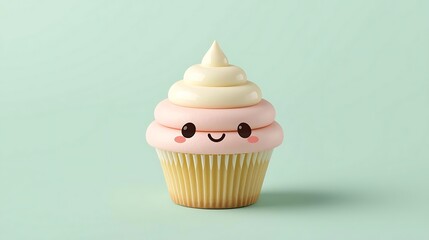 Pink baked sweet dessert cupcake with cream and birthday candle illustration