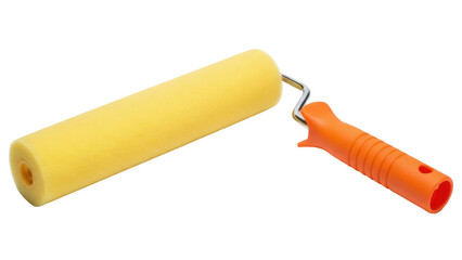 Isolated paint roller with an orange handle ready to paint walls and home interior design