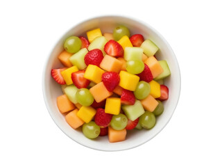 Isolated close up view of a bowl of freshly prepared fruit salad, healthy eating
