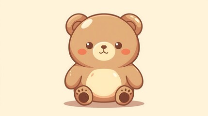Cute brown cartoon teddy bear vector illustration sitting and smiling with a heart design, perfect for child art and sweet baby toy characters