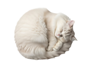 Isolated Sleeping Cat Curled Up in Ball Shape, Resting Comfortably, Indoors, Pet Care