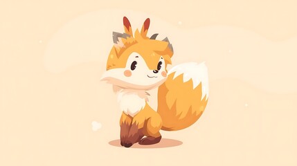 Cute cartoon fox with a letter vector illustration in the snow, a funny orange wild animal mammal in nature art design
