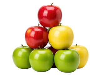 Isolated stack of colorful apples red green and yellow for healthy eating or snack foods