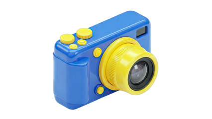 Blue and Yellow Toy Camera Isolated on White Background