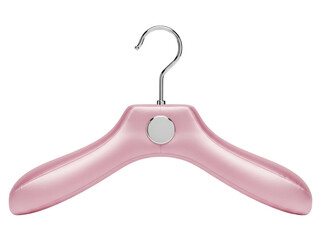 Isolated pink hanger with chrome hook for fashionable clothes at retail shop or home wardrobe