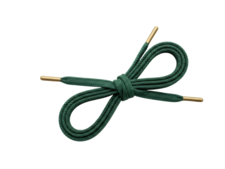 Isolated, new pair of dark green shoelaces tied in a knot, ready to use for sneakers