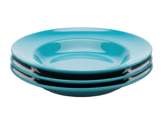 Isolated stack of blue ceramic plates studio shot for dinnerware product photography, food dishware