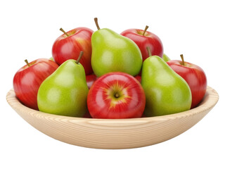 Isolated Wooden bowl of apples and pears, fresh fruits, healthy snacks, fruit salad, delicious