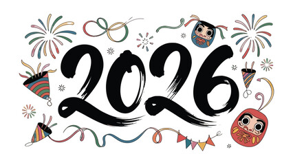 New Year 2026 Celebration: A vibrant artistic illustration heralds the arrival of the year 2026, combining festive elements. Fireworks and playful embellishments.