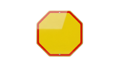 Isolated yellow octagonal sign with red border, for potential warning or yield instructions