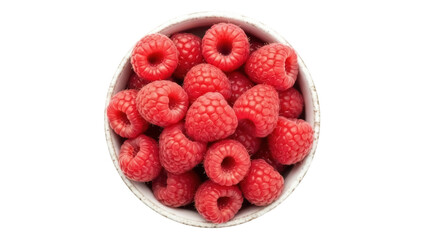 Isolated bowl of fresh raspberries perfect for healthy snacking and tasty summer desserts