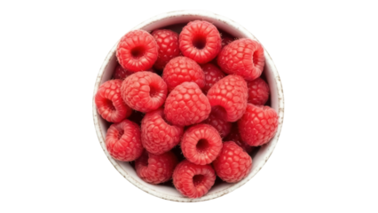 Isolated bowl of fresh raspberries perfect for healthy snacking and tasty summer desserts