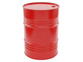 Isolated red barrel, an industrial container for fluids, oils, and chemicals on display.