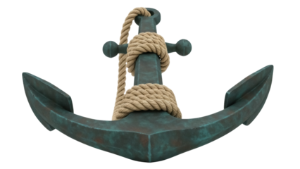 Isolated aged anchor with rope, nautical, sea, marine, nautical, navy, maritime themed