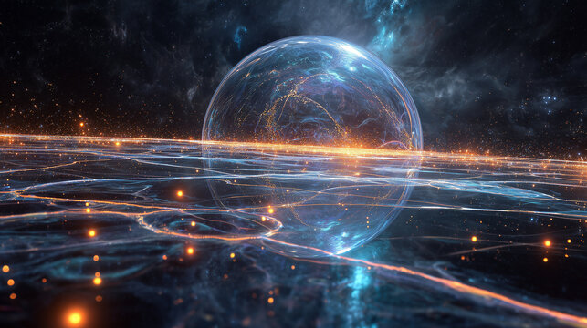 Abstract cosmic particles moving in galaxy environment - Powered by Adobe