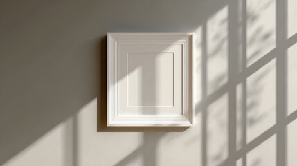 Fototapeta premium Minimalist white frame on a wall casting soft shadows, creating an elegant and serene ambiance perfect for interior design decor and art display in contemporary settings