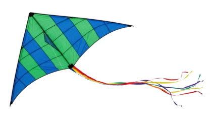 Isolated Colorful Diamond Kite with Tail Streaming behind it Outdoors in the Breeze