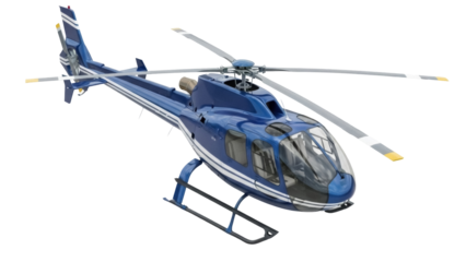 Isolated blue helicopter detailed view from above air travel safety rotorcraft propeller