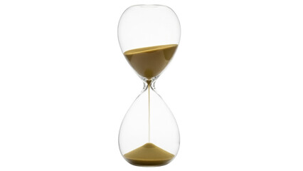 Isolated hourglass with sand trickling down, time is running out, deadline approaching
