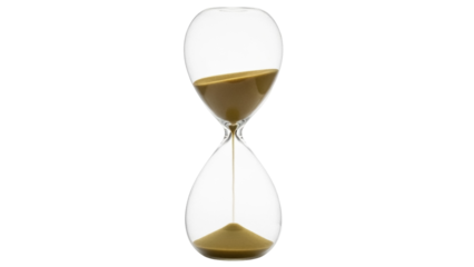 Isolated hourglass with sand trickling down, time is running out, deadline approaching