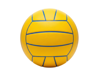 Isolated yellow water polo ball with blue stripes, sport equipment for summer vacation games