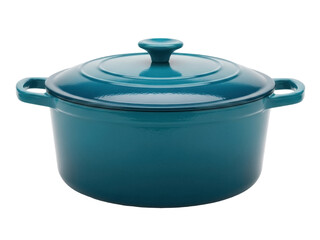 Isolated Teal Enamel Cast Iron Dutch Oven Pot with Lid, Ready for Cooking in the Kitchen