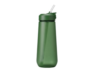 Isolated green reusable drink bottle with straw, healthy lifestyle, hydration, fitness