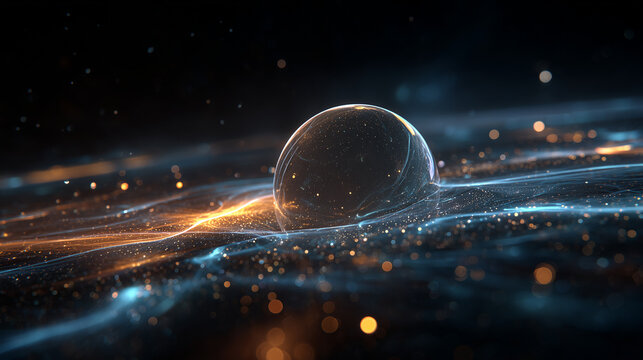 Space energy flow with glowing nebula and planets - Powered by Adobe