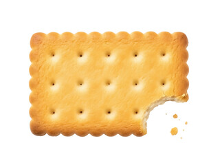 Isolated tan cracker with a serrated edge and bite mark, food photography, snack, delicious