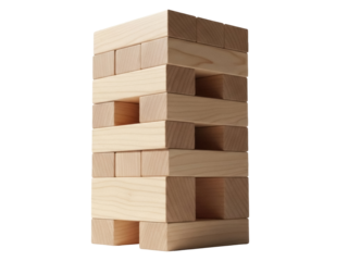 Isolated Jenga game tower, a wooden blocks structure, stacked game, fun pastime, team game