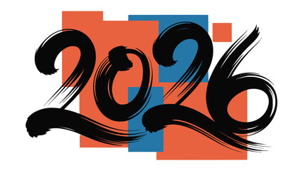 2026 Brushstroke Design: Boldly illustrated 2026 in dynamic brushstrokes. The design embodies vision and foresight. Ideal for presentations, website design, and marketing materials.