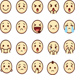 Emotion Pack Vector Set | Cute Facial Expressions Icons | Cartoon Mood Stickers Collection