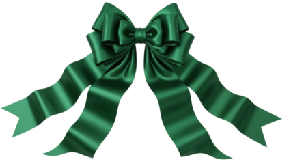 Isolated festive green satin ribbon bow for gifts, decor, weddings, Christmas, & special occasions